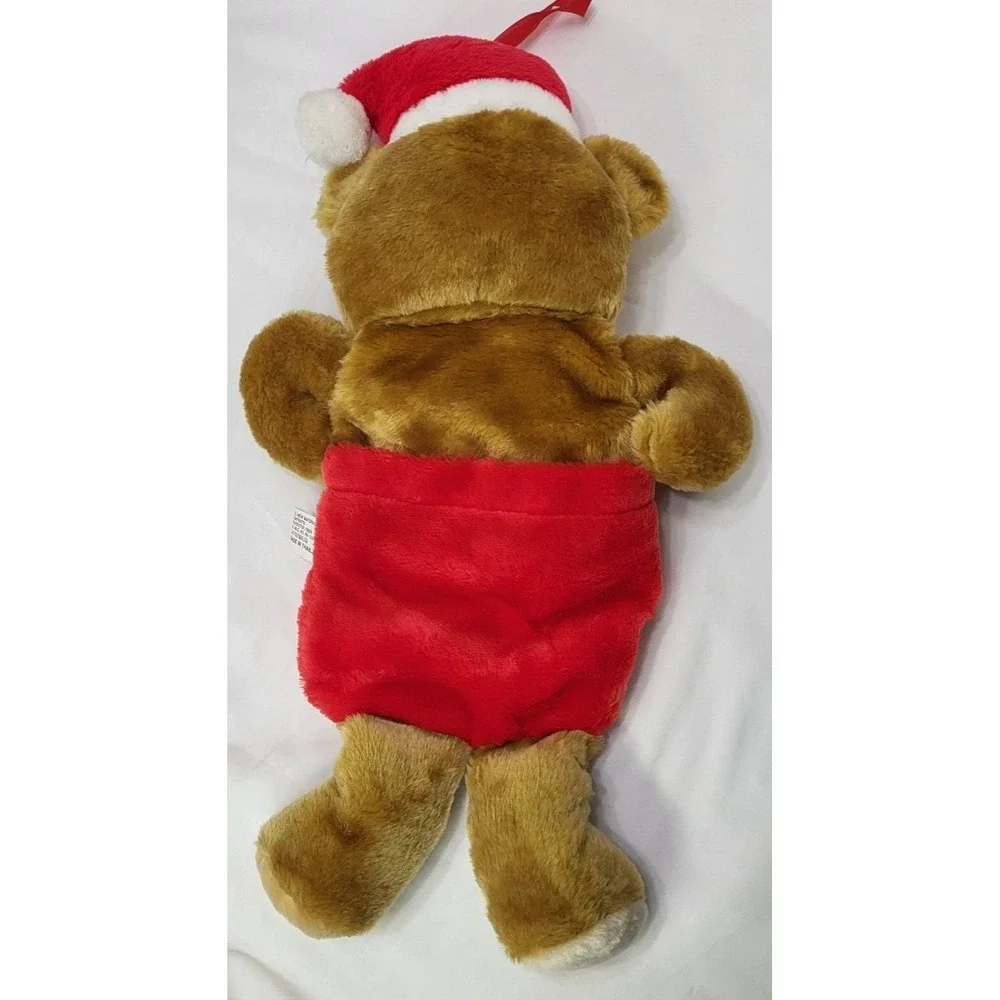 Vintage Santa's Best Christmas Stocking  Brown Teddy Bear with Candy Cane Plush
